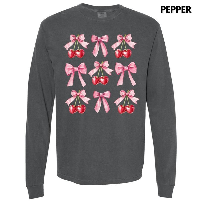 Cherry Collage Coquette Long Sleeve Comfort Colors T-Shirt 'NLB' Hoodie, Sweatshirt | HypeDripTees.com