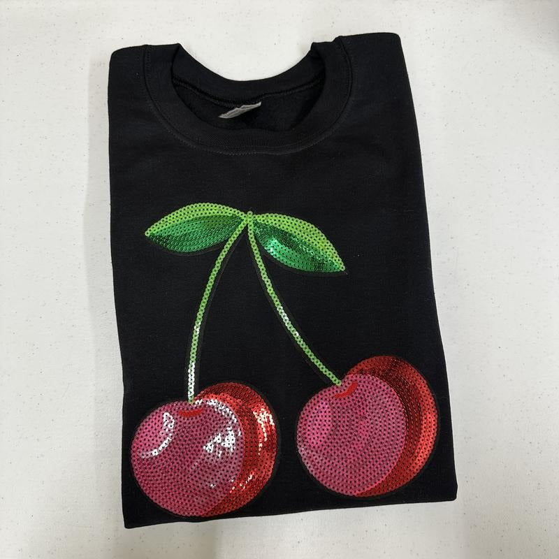 Cherry Sequin Patch Sweatshirt T-Shirts, Hoodie | HypeDripTees.com