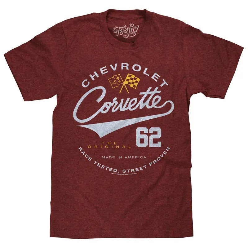 Chevrolet Corvette 62 Race Tested Street Proven T-Shirt - Crimson Heather Hoodie, Sweatshirt | HypeDripTees.com