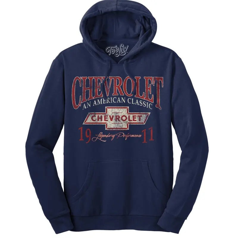 Chevy American Classic Pullover Hooded Sweatshirt - Navy T-Shirts, Hoodie | HypeDripTees.com