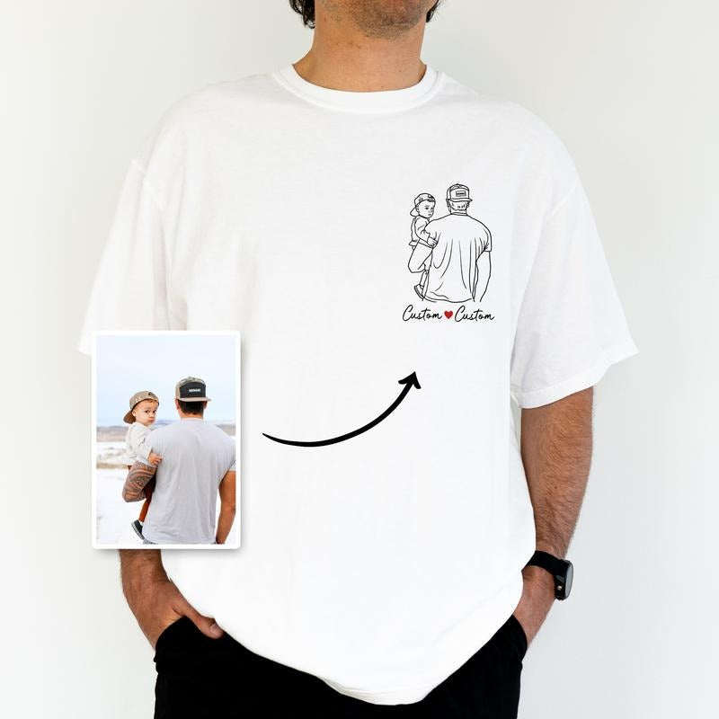 ChicCotton Custom Dad Shirt Portrait From Photo Comfort Colors Graphic Tee, Custom Name Son And Dad T-shirt For Men,...