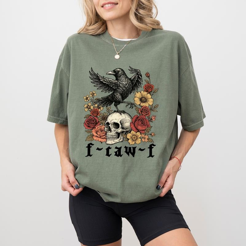 ChicCotton Gothic Raven F-Caw-F Comfort Colors Shirt, Dark Humor Raven T-shirt, Sarcastic Funny Vintage Halloween Graphic...