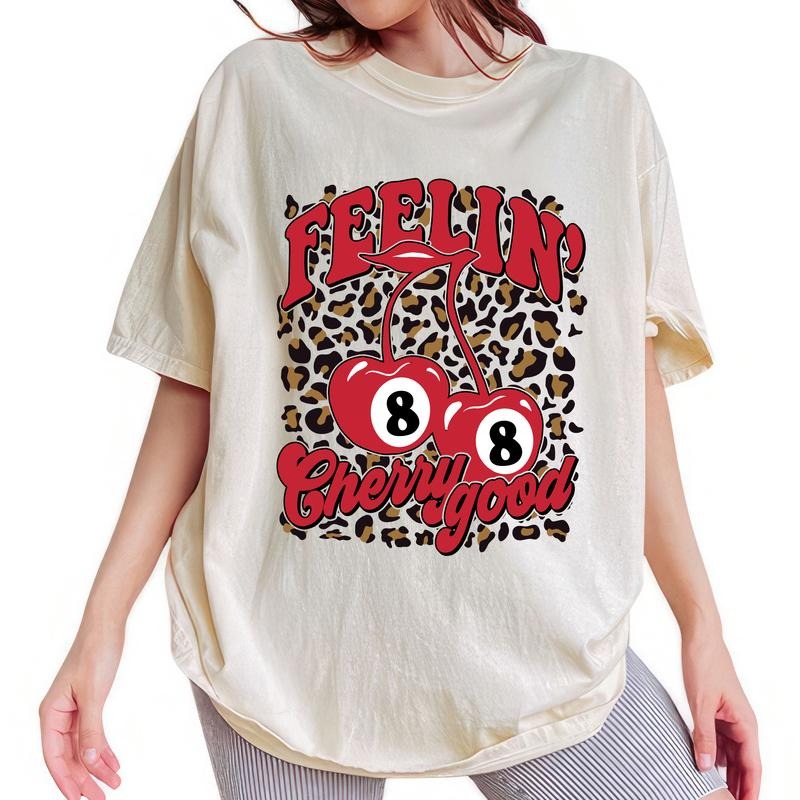 ChicCotton Leopard Feelin' Cherry Good Comfort Colors Shirt, Positive Vibes T-shirt, Coquette Cherries Graphic Tee,...