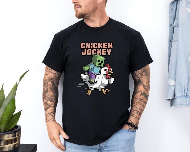 Chicken Jockey Pixel Art Shirt, Funny Zombie Gamer Tee, Retro Gaming, Undead Humor, Convention Streamer Shirt Hoodie,...