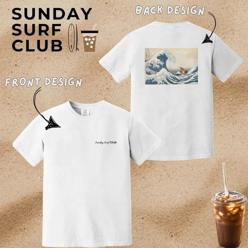 Chicken Joe Funny Meme Shirt, Great Wave of Kanagawa Design, Surfs Up Tee, Front and Back Printing Shirt, Comfort Colors,...
