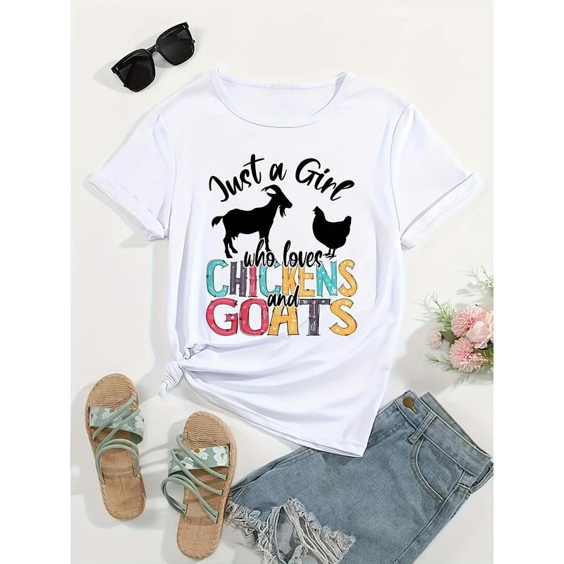 Chicken and Goat Cute and Fun Printed Round Neck Short sleeved Women'S T-shirt Hoodie, Sweatshirt | HypeDripTees.com