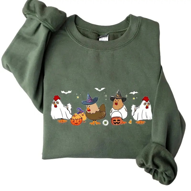 Chickens Halloween Crewneck Sweatshirt Hoodie Tshirt, Halloween 2024 Gifts | HypeDripTees.com
