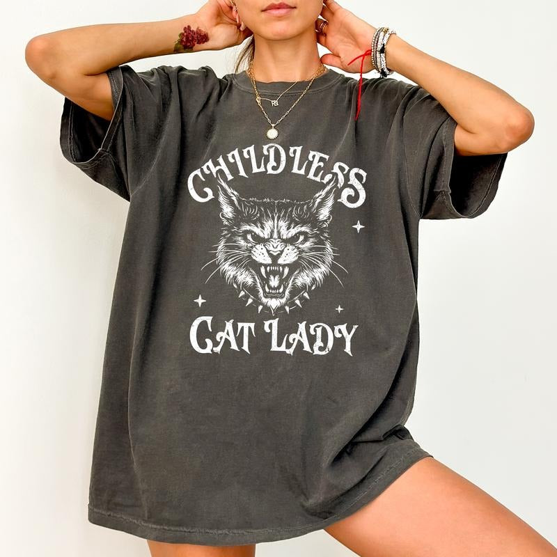 Childless Cat Ladies Shirt, Graphic Printed Tee, Cat Mama Shirt, Women Power Tee, Women's Rights Tee, Cotton Fabric...