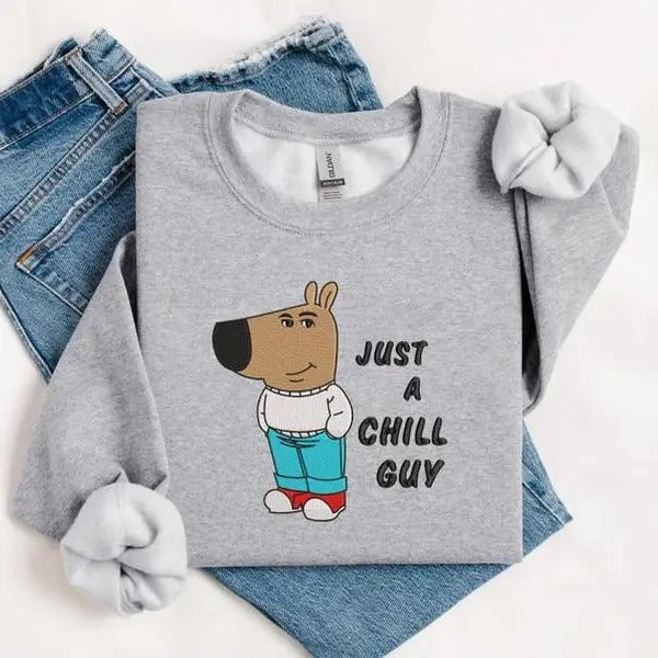 Chill Guy dog Sweatshirt, Funny Dog Cartoon Sweatshirt Casual Classic T-Shirts, Hoodie | HypeDripTees.com