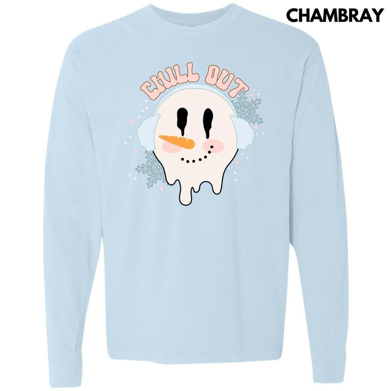 Chill Out Snowman Long Sleeve Comfort Colors T-Shirt 'NLB' Hoodie, Sweatshirt | HypeDripTees.com