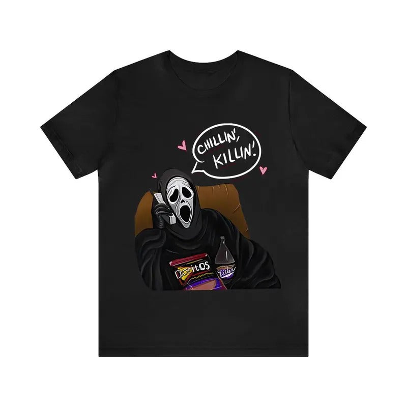 Chillin' Killin' Scream T-Shirt, Funny Halloween T-Shirt, Unisex Cotton For Men Women Hoodie, Sweatshirt | HypeDripTees.com