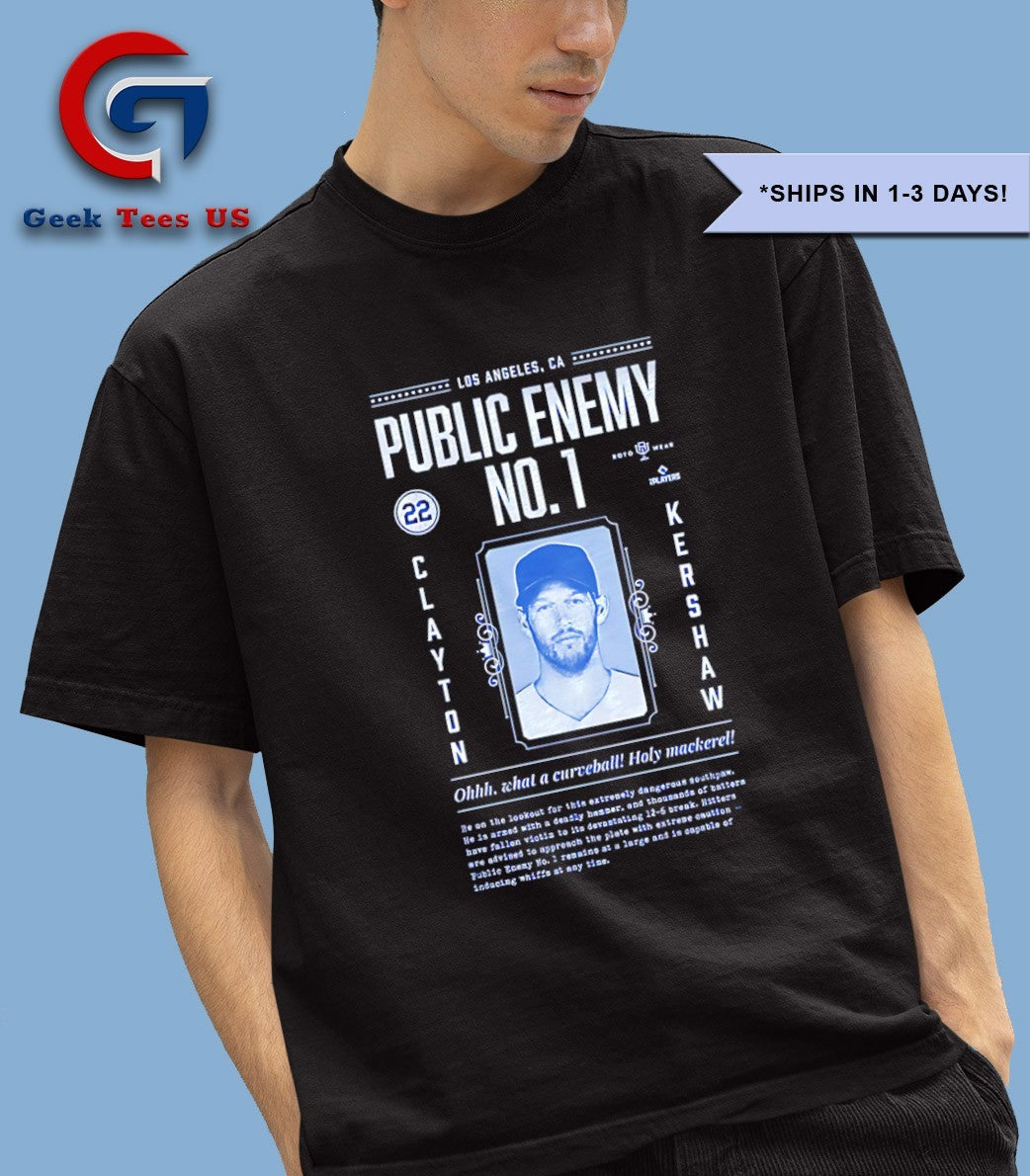 Chris Taylor wearing Clayton Kershaw Los Angeles Dodgers Public Enemy Number One shirt