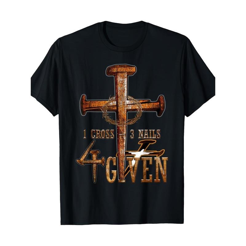 Christian 1 Cross 3 Nails 4 Bestowing Christ Graphic T-Shirt, 100% Cotton Crew Neck Casual Tee, All-Season Short Sleeve...