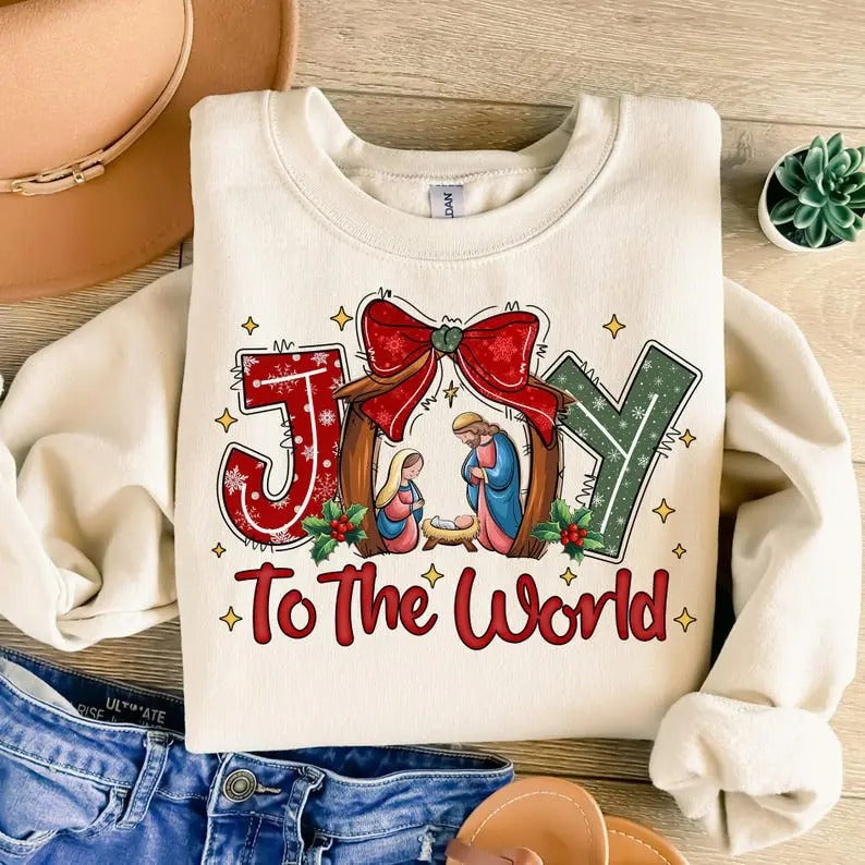 Christian Christmas SWEATSHIRT, Joy To The World SWEATSHIRT, Coquette Jesus Christmas SWEATSHIRT, Baby Jesus SWEATSHIRT,...