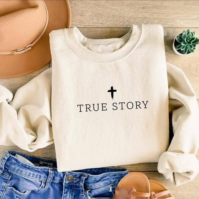 Christian Christmas sweatshirt with 'True Story' design, faith-based religious sweater, perfect Jesus lover gift, Bible...
