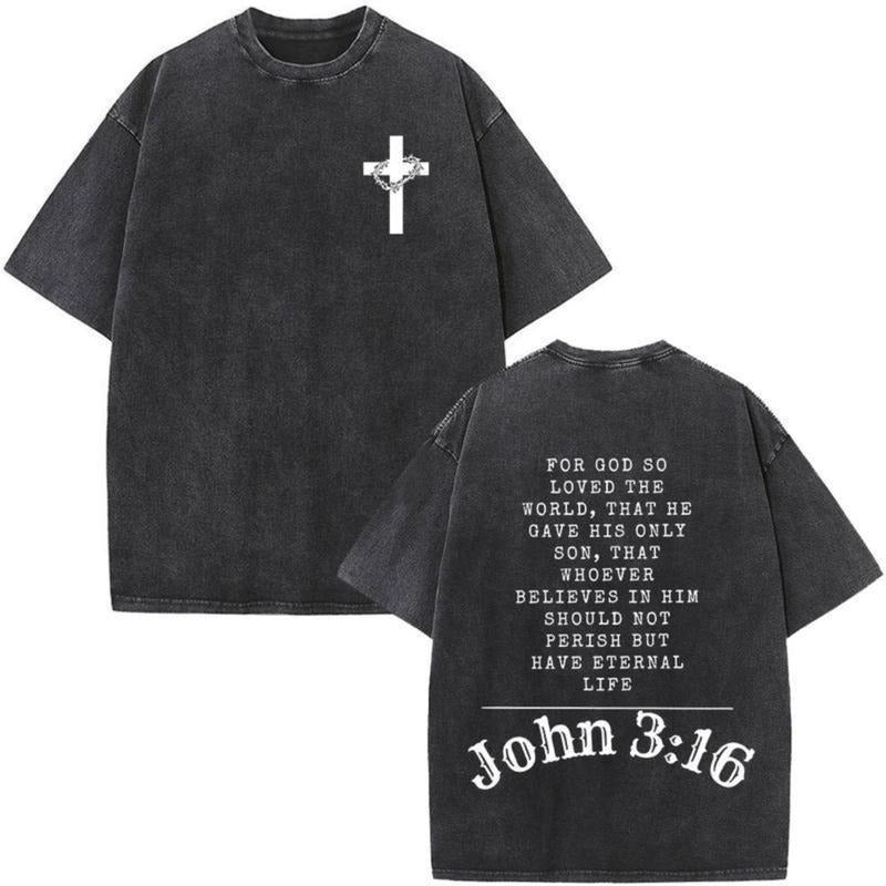 Christian Jesus Bible Verse Washed T-shirts Men's Women Fashion Vintage T Shirts Harajuku Cotton Short Sleeve T-shirt...