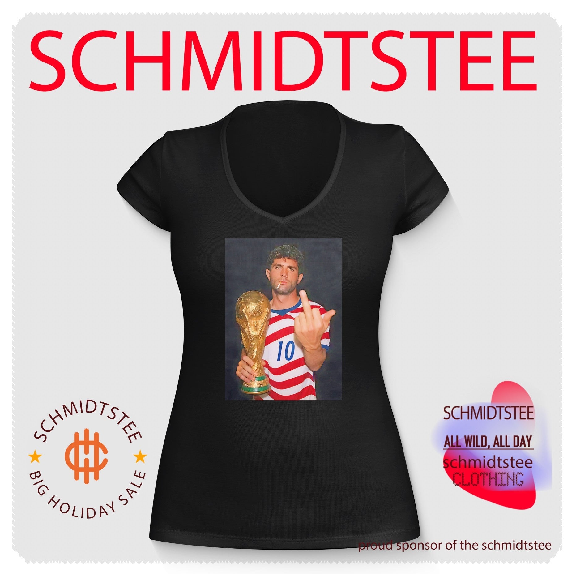 Christian Pulisic holding trophy middle finger shirt