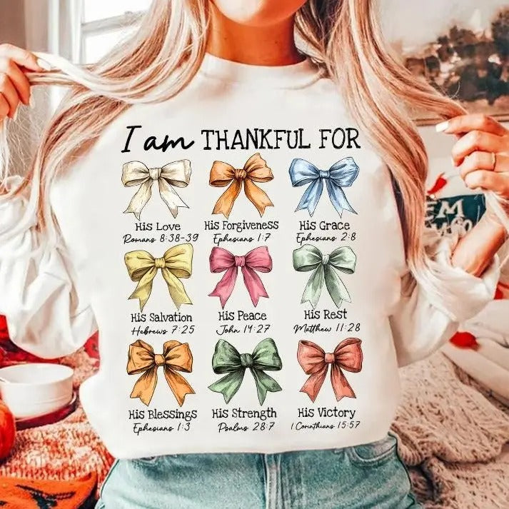 Christian Pumpkin Halloween Coquette Bow Sweatshirt, Thankful Pumpkin Shirt