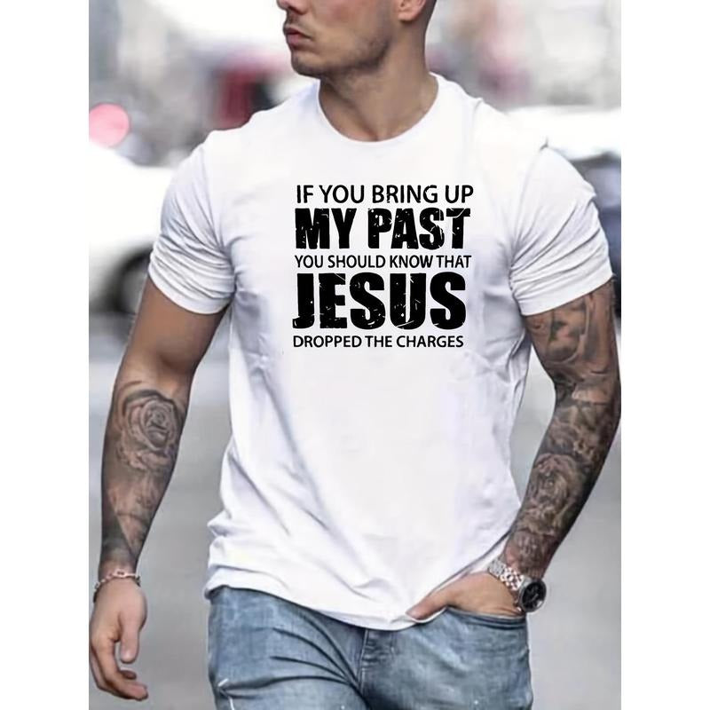 [Christian Slogan Tee] Comfy Christian Slogan Graphic Tee - Men's Slightly Stretch Print T-shirt, Summer Clothes, Outfits...