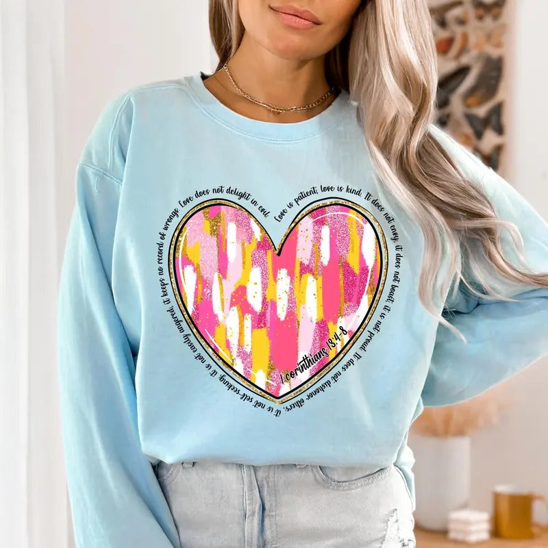 Christian Valentine Heart Crewneck, Retro Valentine's Day, Jesus Valentine Sweatshirt, XOXO Holiday Sweater,...