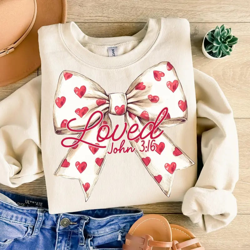 Christian Valentines Tshirt Sweatshirt, Loved John 3:16 Shirt, Valentines Day, Bible Verse, Checkered Varsity, Unisex...