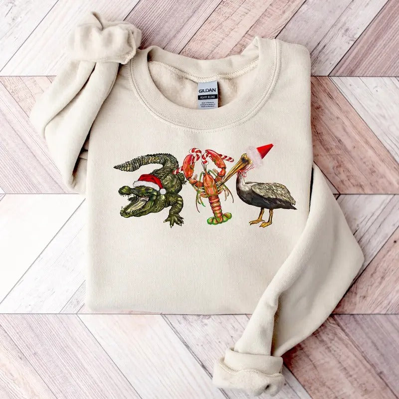 Christmas Alligator Pelican Crawfish Sweatshirt, Holiday Sweater, New Year Shirt, Funny Christmas Tee, Christmas Gift,...