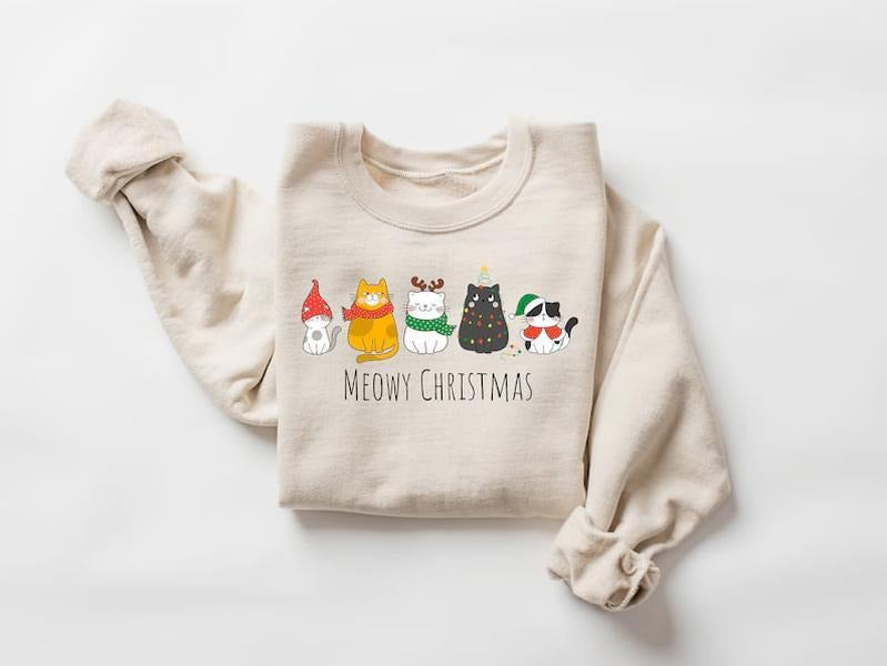 Christmas Black Cat Sweatshirt, Black Cat Christmas Shirt, Kitten Christmas Shirt, Cat Lover Gift, Cat Mom Sweater,Xmas...