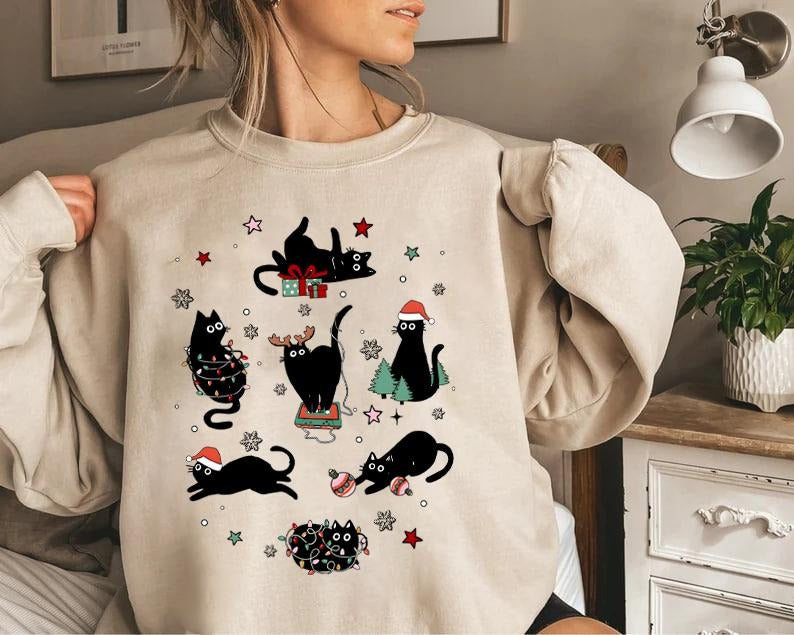 Black Cat Black Cat Shirt Kitten Shirt Cat Lover Cat Mom Xmas Hoodiestyle{N002}2 T-Shirts, Hoodie, Sweatshirt