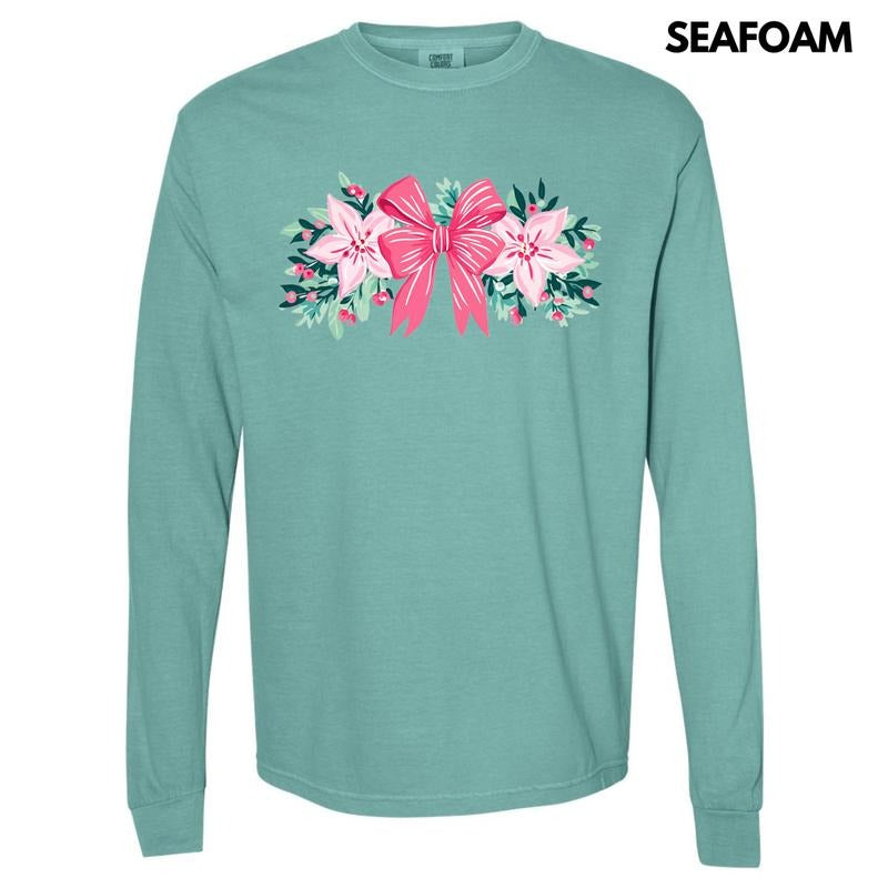 Christmas Bow Garland Long Sleeve Comfort Colors T-Shirt 'NLB' Hoodie, Sweatshirt | HypeDripTees.com