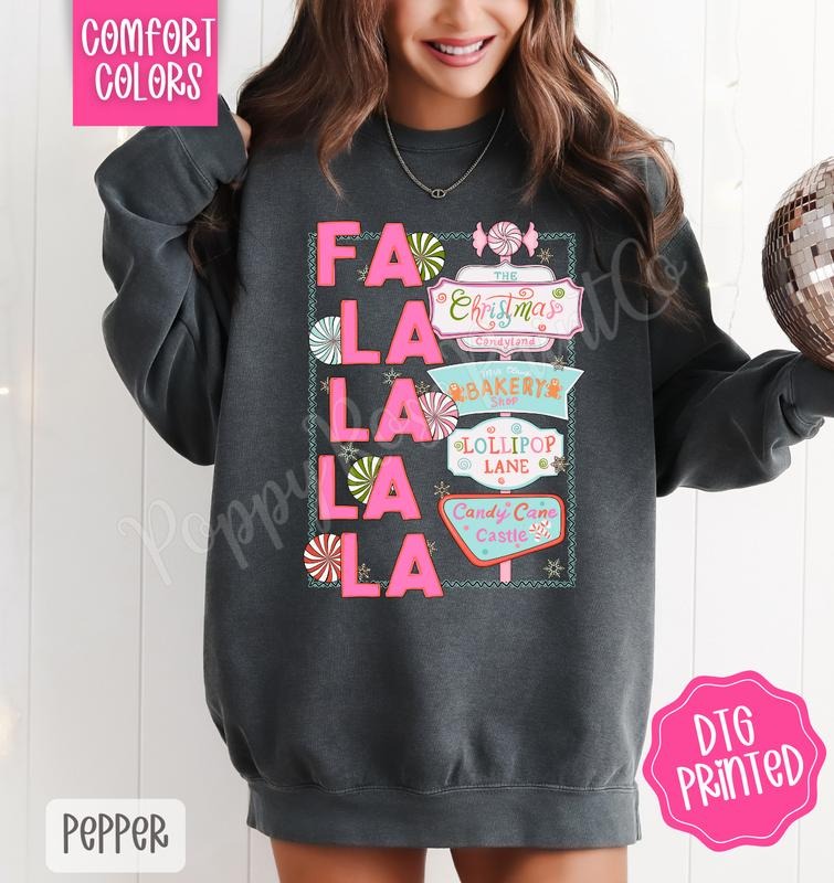 Christmas Candy Shop Comfort Colors Sweatshirt, Trendy Women's Holiday Crewneck T-Shirts, Hoodie | HypeDripTees.com