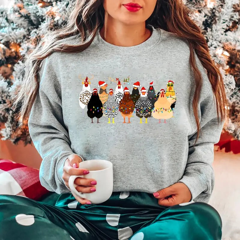 Christmas Chicken Sweatshirt, Farmer Christmas Sweatshirt, Chicken Lover Shirt, Women Chicken Hoodie, Christmas Gift For...