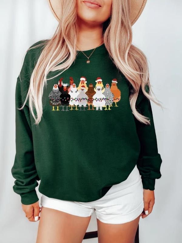 Christmas Chickens Sweatshirt, Cute Chicken Farm Animals Holiday Shirt Long Sleeve, Chicken Lover Gift, Funny Chicken...