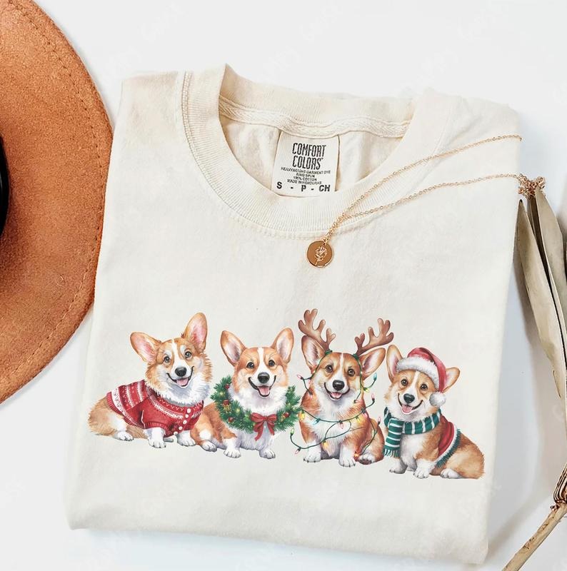 Christmas Corgi Dog Comfort Colors Shirt, Xmas Dog Owner TShirt, Corgi Mom Shirt, Dog Lover Gift Funny Holiday Cozy...