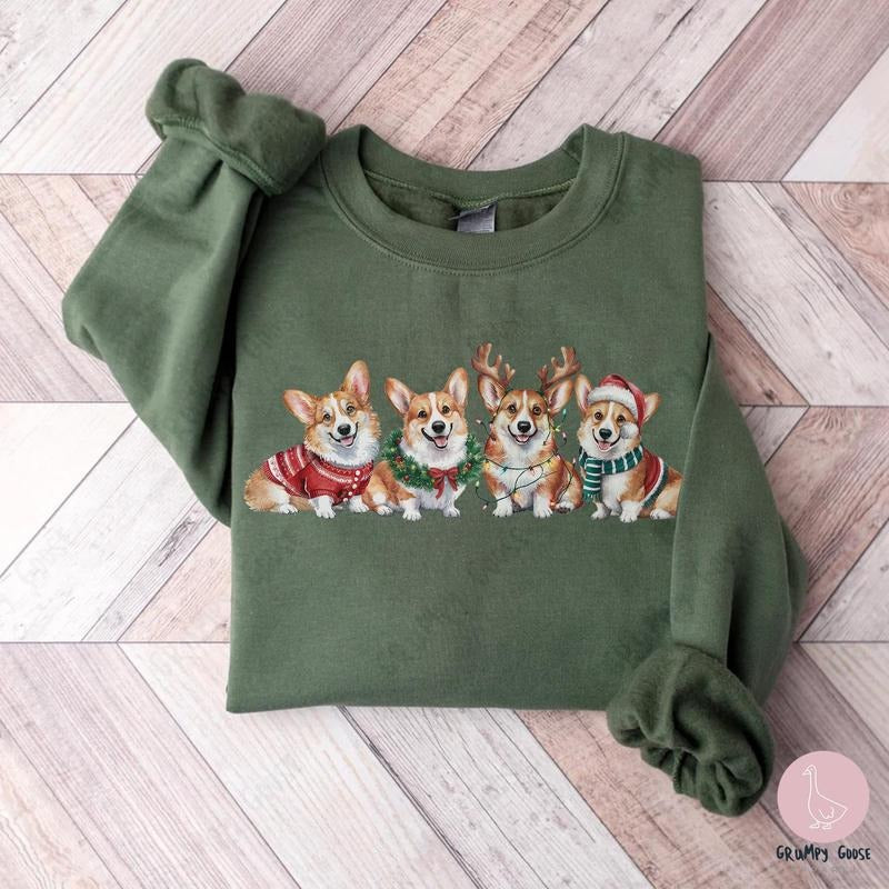Christmas Corgi Dog Sweatshirt, Xmas Dog Owner TShirt, Funny Corgi Dog Mom, Cute Dog Lover Gift, Trendy Holiday Shirt,...