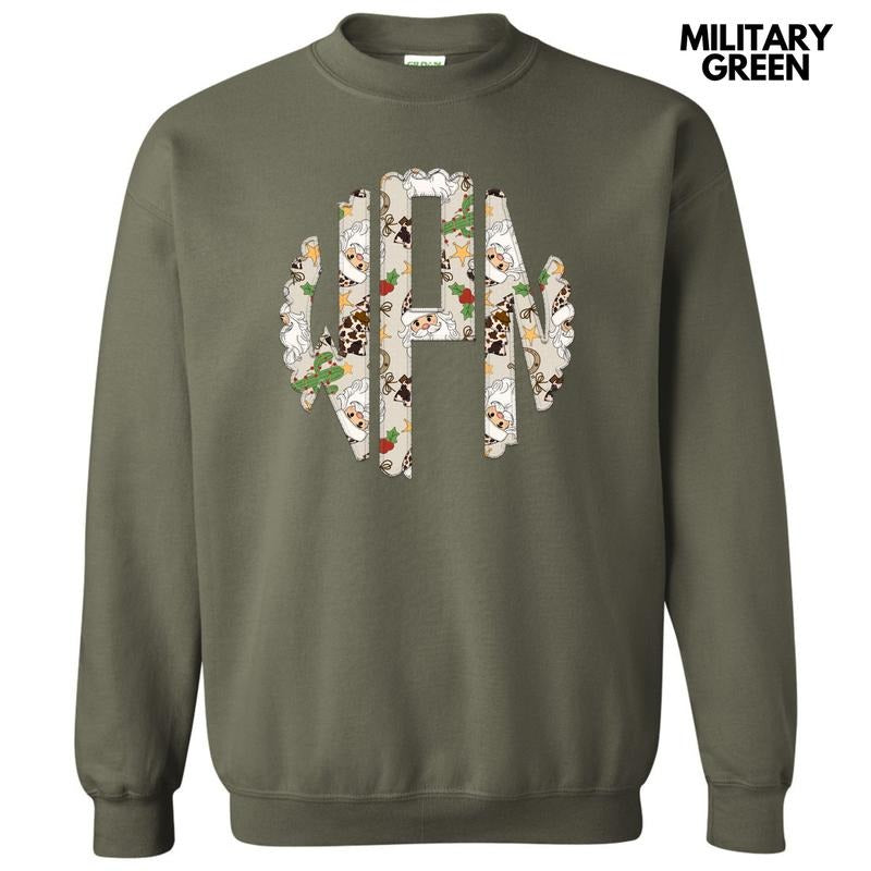 Christmas Cow Print Monogram Sweatshirt 'NLB' T-Shirts, Hoodie | HypeDripTees.com