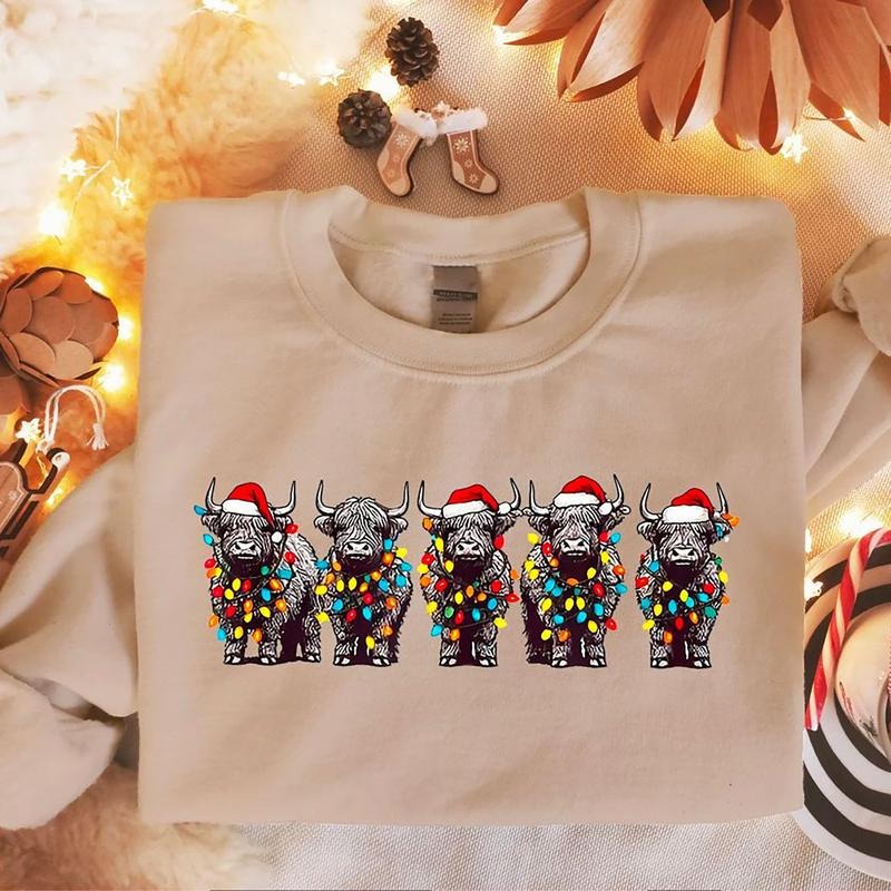 Christmas Cow Sweatshirt, Farmer Christmas Shirt, Christmas Farrm Sweatshirt, Cow Christmas Light Shirt, Christmas...