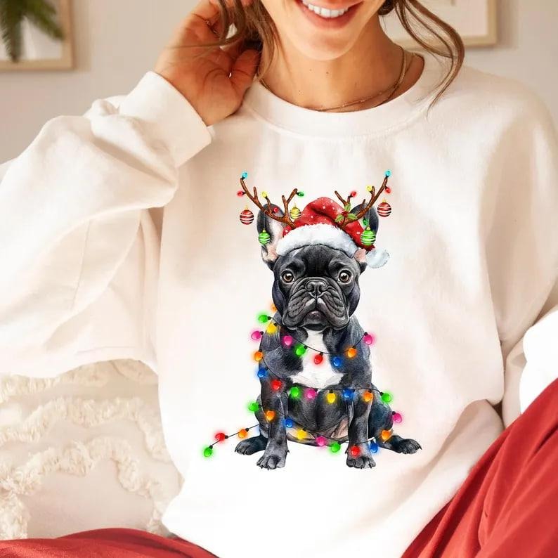 Christmas French Bulldog Sweatshirt, French Bulldog Shirt Christmas Dog Shirt Gift For Dog Lover Hoodie | HypeDripTees.com