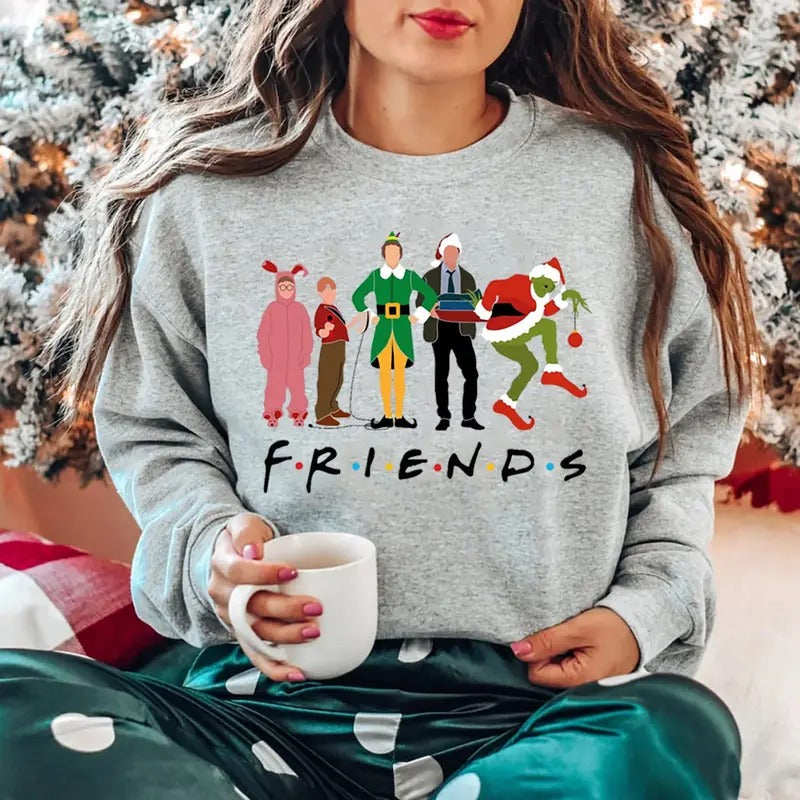 Christmas Friends Sweatshirt, Christmas Movie Characters Sweater, Christmas Movie Watching Tee Shirt, Holiday Christmas...
