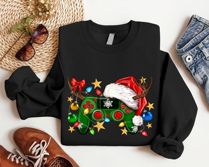 Christmas Game Controller Sweatshirt, Gamer Christmas Sweater, Game Player Hoodie, Unisex Video Game Lover Gift, Xmas...