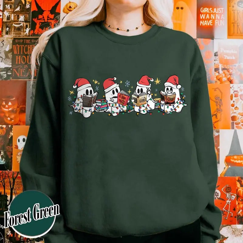 Christmas Ghost Reading Sweatshirt, Halloween Cute Ghost Christmas Shirt, Acotar Book Shirt, Cute Spooky Ghost Christmas,...