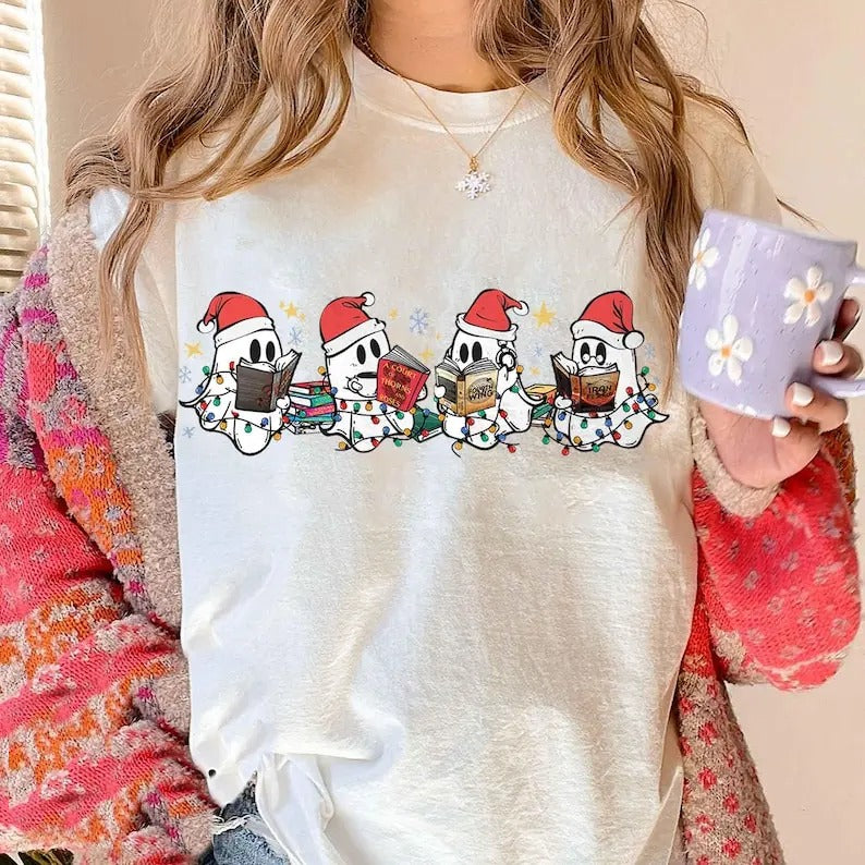 Christmas Ghost Reading, Halloween Cute Ghost Christmas Shirt, Acotar Book Shirt, Cute Spooky Ghost Christmas, Book Lover...