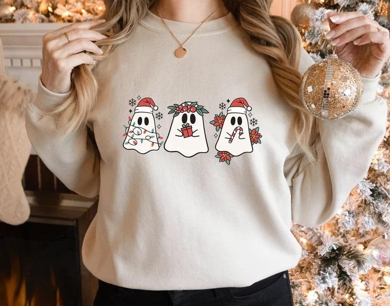 Christmas Ghost Sweatshirt, Christmas Spooky Sweatshirt, Holiday Ghost Sweatshirt, Funny Christmas Ghost Sweatshirt,...