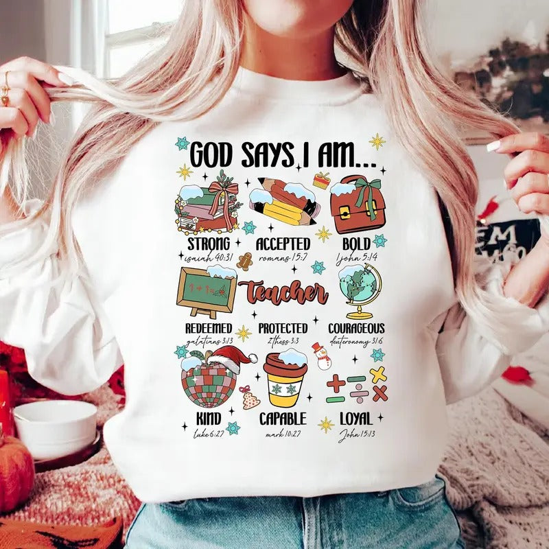 Christmas God Says I Am Teacher Shirt Merry Teacher Shirt Teacher Christmas Shirt Teacher Life Holiday Teacher Shirt...