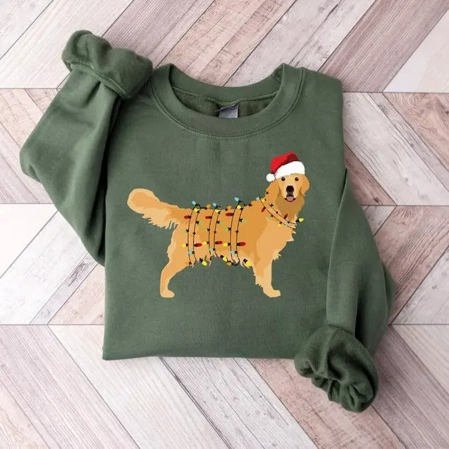 Christmas Golden Retriever Shirt, Happy New Year Dog Tshirt, Christmas Lights Tee, Christmas Dog Tee, Golden Mom Tshirt,...
