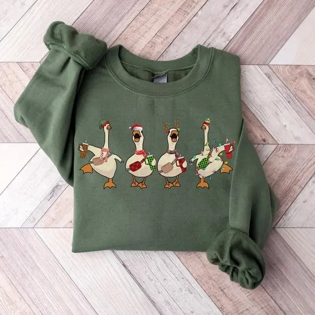 Christmas Gooses Obsessive Cup Disorder Sweatshirt, Gooses Santa Christmas Light Shirt, Merry Goosemas, Funny Ducks...