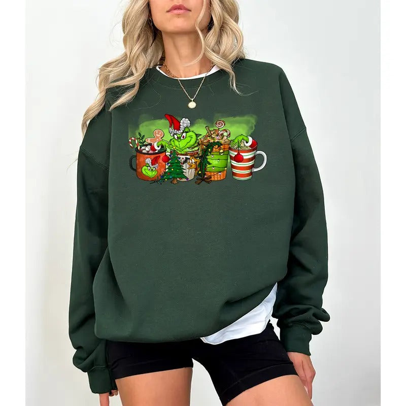 Christmas Grinchmas Coffee Sweatshirt, Grinchmas Coffee Cup Shirt, Retro Christmas Coffee Shirt Funny Christmas Hoodie,...