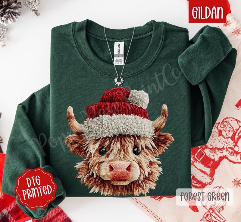 Christmas Highland Cow Sweatshirt, Trendy Women's Holiday Sweater T-Shirts, Hoodie | HypeDripTees.com