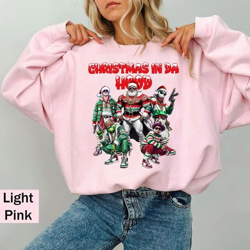 Christmas In Da Hood Shirt, Christmas Movies Shirt, Xmas Graphic Tee, In Da Hood Sweatshirt Christmas Hoodie