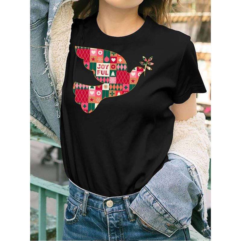 Christmas Joyful Pattern Peace Dove  funny Womens Short Sleeve T-shirt black style 02 Hoodie, Sweatshirt | HypeDripTees.com