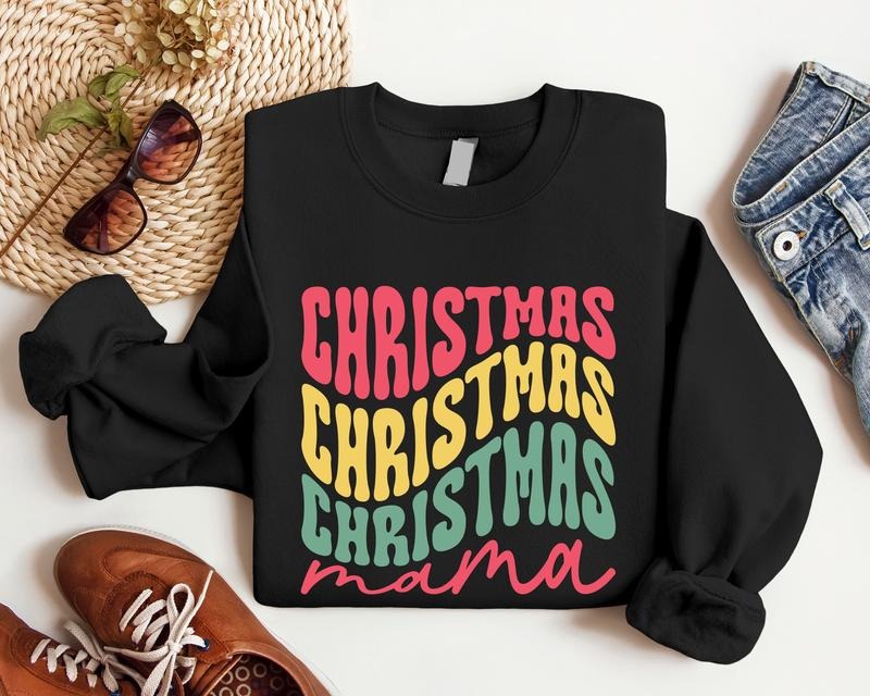 Christmas Mama Sweatshirt, Retro Mama Hoodie, Christmas Party Gift Sweater For Mom, New Mom Xmas Hoodie, Trendy Holiday...